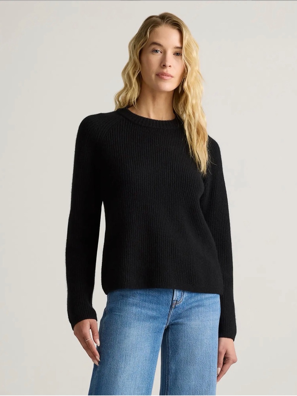 Quince Mongolian Cashmere Fisherman Crewneck Sweater Black L 100% Cashmere